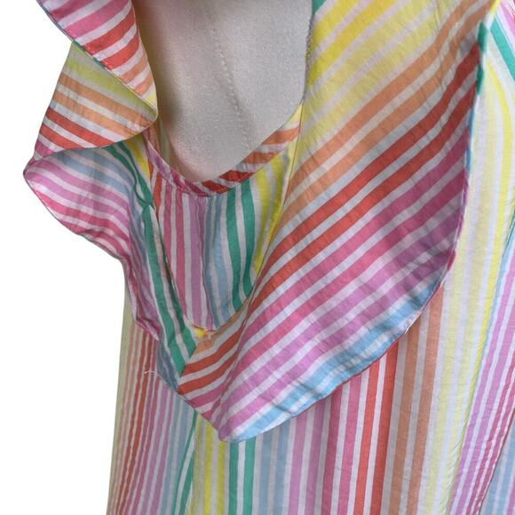 Michelle McDowell Sz M Penelope Pastel Rainbow Striped Smocked Ruffled Top - Picture 9 of 16